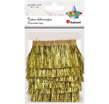 DEKORACJE TAŚMA PLASTIK. Z FRĘDZLAMI ZŁOTA 1M