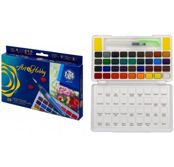 FARBY AKWARELOWE 36 KOL Z PĘDZLEM WODNYM ASTRA