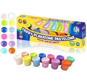 FARBY PLAKATOWE 12 KOL 20ML PASTELOWE ASTRA