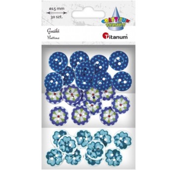 GUZIKI PLASTIKOWE WZORKI NIEBIESKIE 15MM 30 SZT.
