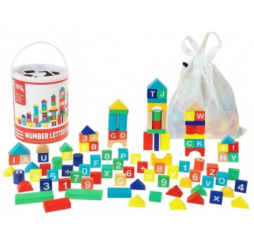 KLOCKI DREWNIANE 100 EL. Z CYFERKAMI WIADERKO