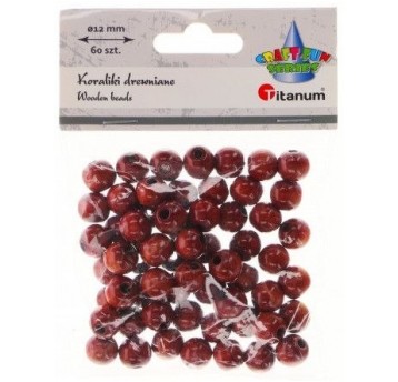KORALIKI DREWNIANE CIEMNOBRĄZOWE 12MM 60 SZT.
