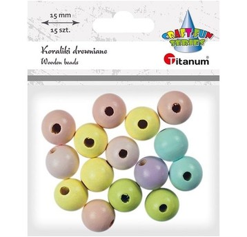 KORALIKI DREWNIANE PASTELOWE 15MM 15 SZT.