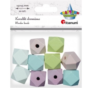 KORALIKI DREWNIANE ŚCIĘTE PASTELOWE 10 SZT.