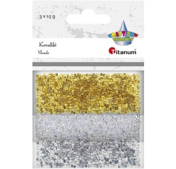 KORALIKI PLASTIK. BIAŁE SREBRNE ZŁOTE 3 KOL. X 15G