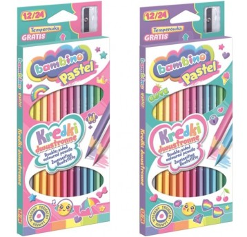KREDKI OŁÓWKOWE 12=24 DWUSTRONNE PASTEL BAMBINO