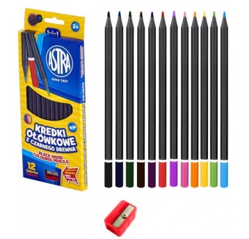 KREDKI OŁÓWKOWE 12 KOL CZARNE DREWNO ASTRA