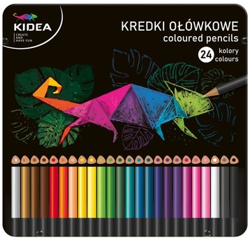 KREDKI OŁÓWKOWE 24 KOL W METALOWYM PUDEŁKU KIDEA