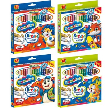 KREDKI OŁÓWKOWE GRUBE 18 KOL Z TEMPERÓWKĄ BAMBINO