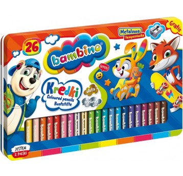 KREDKI OŁÓWKOWE GRUBE 26 KOL PUSZKA METAL BAMBINO