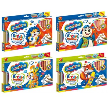 KREDKI OŁÓWKOWE GRUBE TRÓJKĄTNE 18 KOL BAMBINO