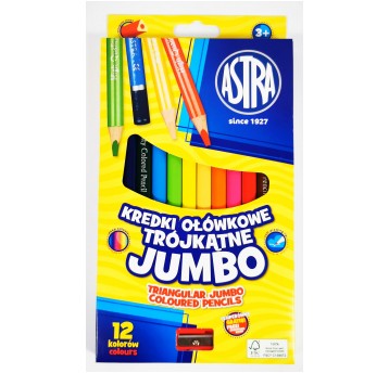KREDKI OŁÓWKOWE TRÓJKĄTNE 12 KOL JUMBO ASTRA