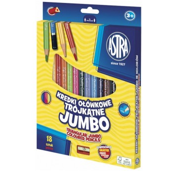 KREDKI OŁÓWKOWE TRÓJKĄTNE 18 KOL JUMBO ASTRA