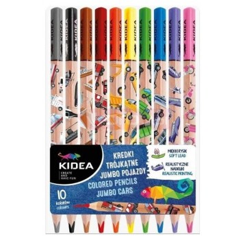 KREDKI TRÓJKĄTNE 10 KOL JUMBO POJAZDY KIDEA