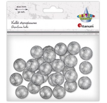 KULKI STYROPIANOWE SREBRNE 20MM 30 SZT.
