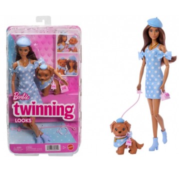 LALKA BARBIE TWINNING LOOKS + PIESEK JFP35
