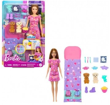 LALKA BARBIE ZESTAW PIŻAMA PARTY Z PIESKAMI