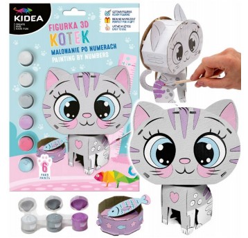 MALOWANIE PO NUMERACH FIGURKA 3D KOTEK KIDEA