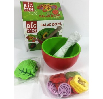 MISKA DREWNIANA Z SAŁATKĄ I SZTUĆCAMI