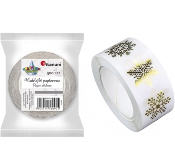 NAKLEJKI NA ROLCE 500 SZT. ŚNIEŻYNKI ZŁOTE