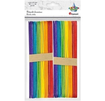 PATYCZKI DREWNIANE KOLOROWE 15 CM X 18MM 50 SZT.