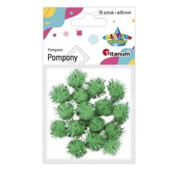 POMPONY 18MM ZIELONE BROKATOWE 15 SZT.