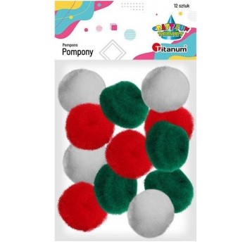 POMPONY 3,5CM BIAŁE CZERWONE ZIELONE 12SZT.