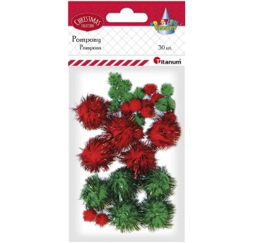 POMPONY BROKATOWE CZERWONE I ZIELONE
