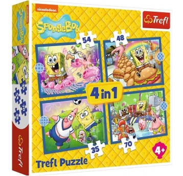 PUZZLE 4w1 TREFL PODWODNE ŻYCIE SPONGE BOBA