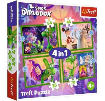 PUZZLE 4w1 TREFL ŚWIAT SMOKA DIPLODOKA