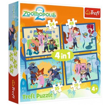 PUZZLE 4W1 TREFL ZOOTOPIA PEŁNA PRZYGÓD