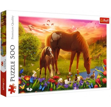 PUZZLE 500 EL TREFL KONIE NA ŁĄCE