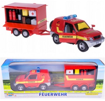 STRAŻ POŻARNA METALOWA Z PRZYCZEPĄ