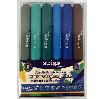STRIGO MARKER AKRYLOWY BRUSH 6 KOLORÓW