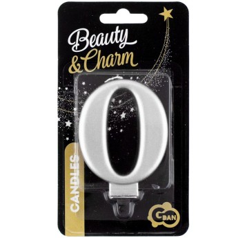 ŚWIECZKA CYFERKA SREBRNA "0" METALIK 8cm