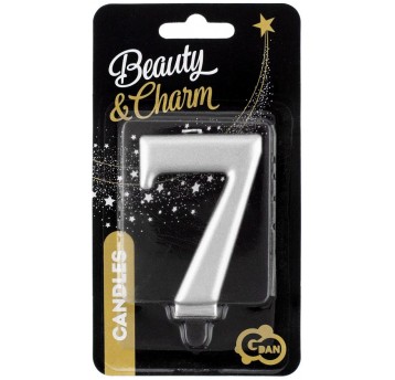 ŚWIECZKA CYFERKA SREBRNA "7" METALIK 8cm