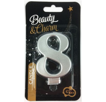 ŚWIECZKA CYFERKA SREBRNA "8" METALIK 8cm