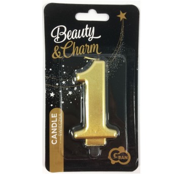 ŚWIECZKA CYFERKA ZŁOTA "1" METALIK 8CM