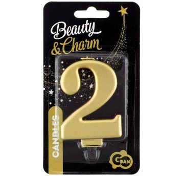 ŚWIECZKA CYFERKA ZŁOTA "2" METALIK 8cm