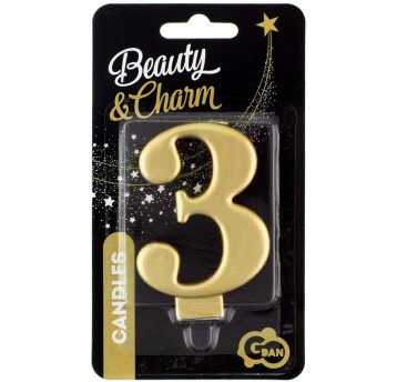 ŚWIECZKA CYFERKA ZŁOTA "3" METALIK 8CM