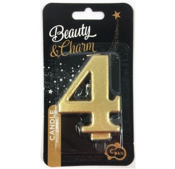 ŚWIECZKA CYFERKA ZŁOTA "4" METALIK 8cm