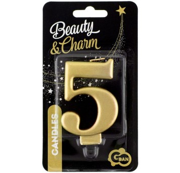 ŚWIECZKA CYFERKA ZŁOTA "5" METALIK 8CM