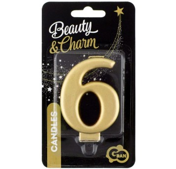 ŚWIECZKA CYFERKA ZŁOTA "6" METALIK 8cm