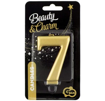 ŚWIECZKA CYFERKA ZŁOTA "7" METALIK 8cm