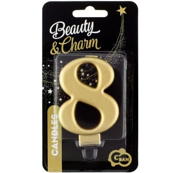 ŚWIECZKA CYFERKA ZŁOTA "8" METALIK 8cm