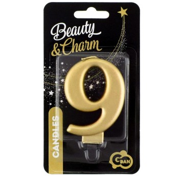 ŚWIECZKA CYFERKA ZŁOTA "9" METALIK 8cm