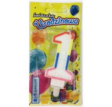 ŚWIECZKA URODZINOWA BROKATOWA "1"