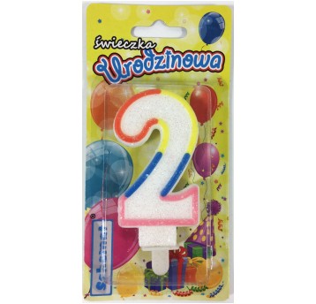 ŚWIECZKA URODZINOWA BROKATOWA "2"