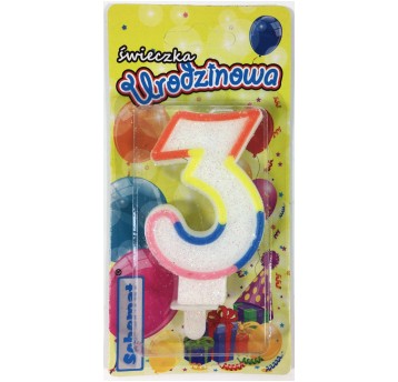 ŚWIECZKA URODZINOWA BROKATOWA "3"