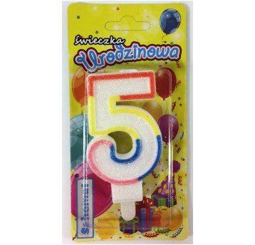 ŚWIECZKA URODZINOWA BROKATOWA "5"